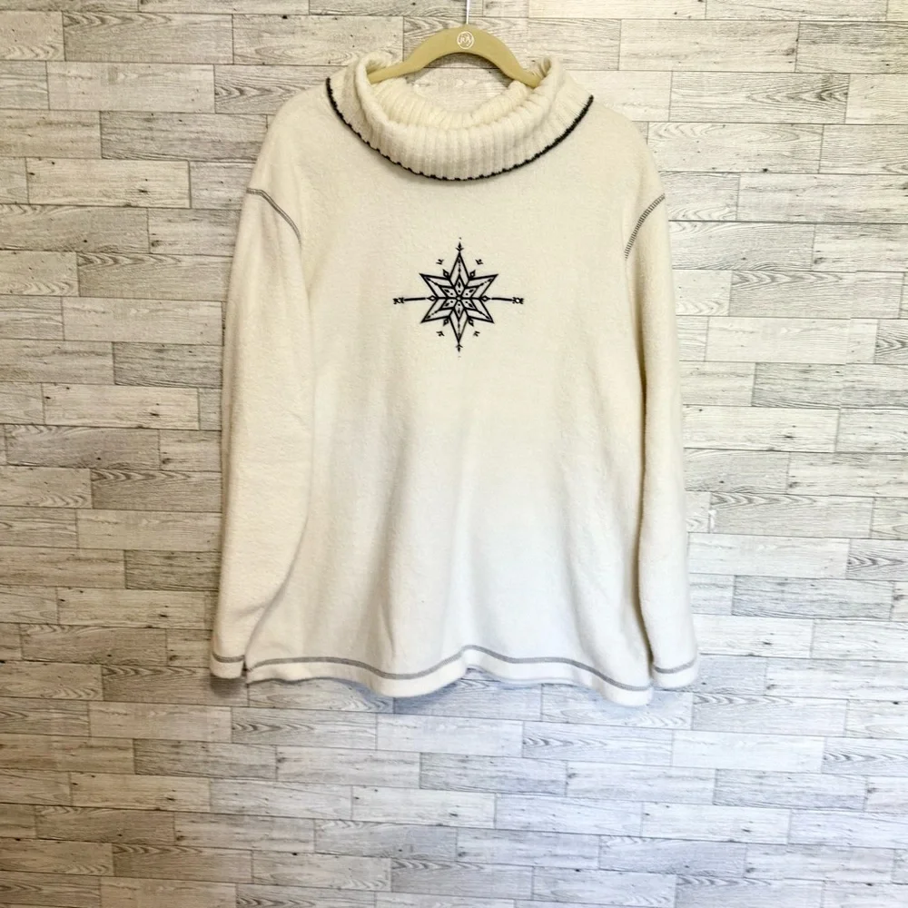 Basic Editions Womens Oversized Turtleneck Sweater Ivory w/Black Stitching SZ-1X